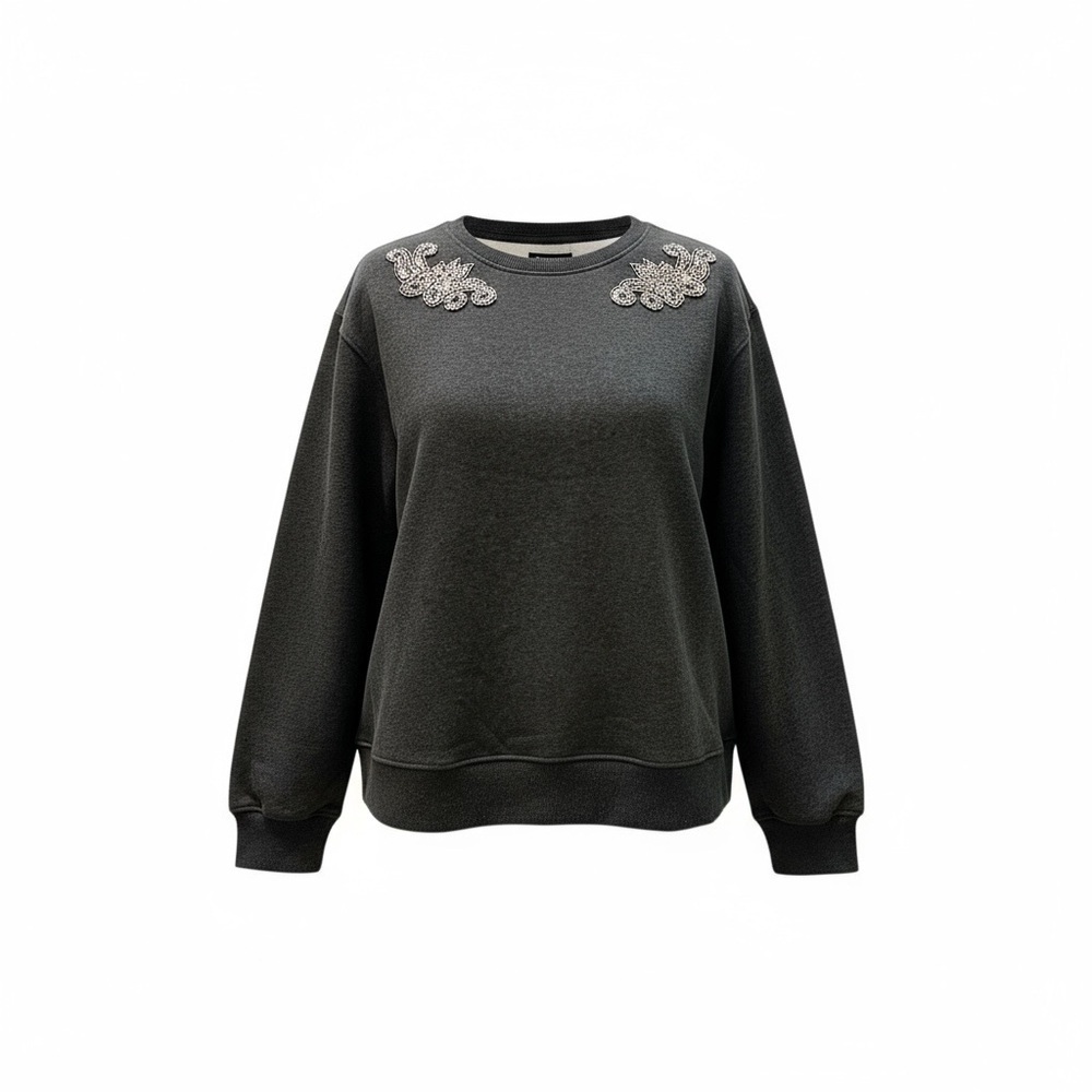 EXPRESS L Dark Gray Sweatshirt Crystal Embellishment R $79 NWOT - Picture 2 of 9